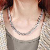 Zircon Cuban Chain Necklace Micro Pave CZ Collares Choker Silver