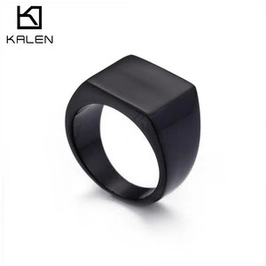 Men's Stainless Steel Ring Gold/Black Silver 15mm Square Year