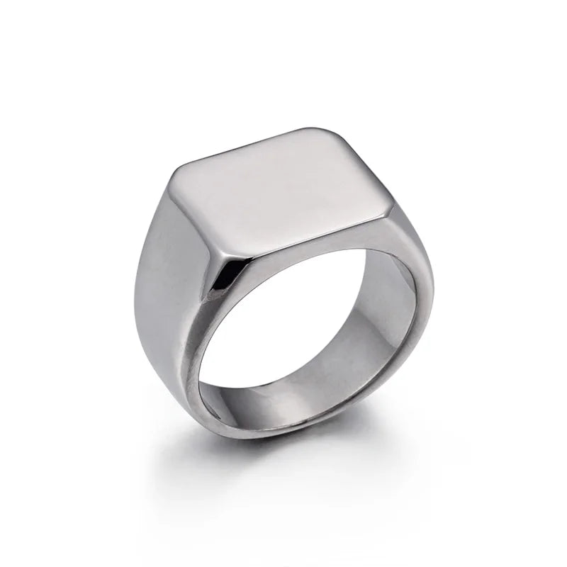 Men's Stainless Steel Ring Gold/Black Silver 15mm Square Year
