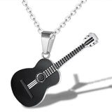 3 Colors Music Guitar Pendant Necklaces Titanium Stainless Steel Chain