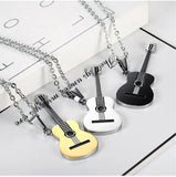 3 Colors Music Guitar Pendant Necklaces Titanium Stainless Steel Chain