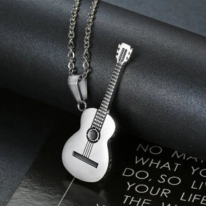 3 Colors Music Guitar Pendant Necklaces Titanium Stainless Steel Chain
