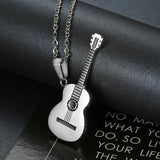 3 Colors Music Guitar Pendant Necklaces Titanium Stainless Steel Chain