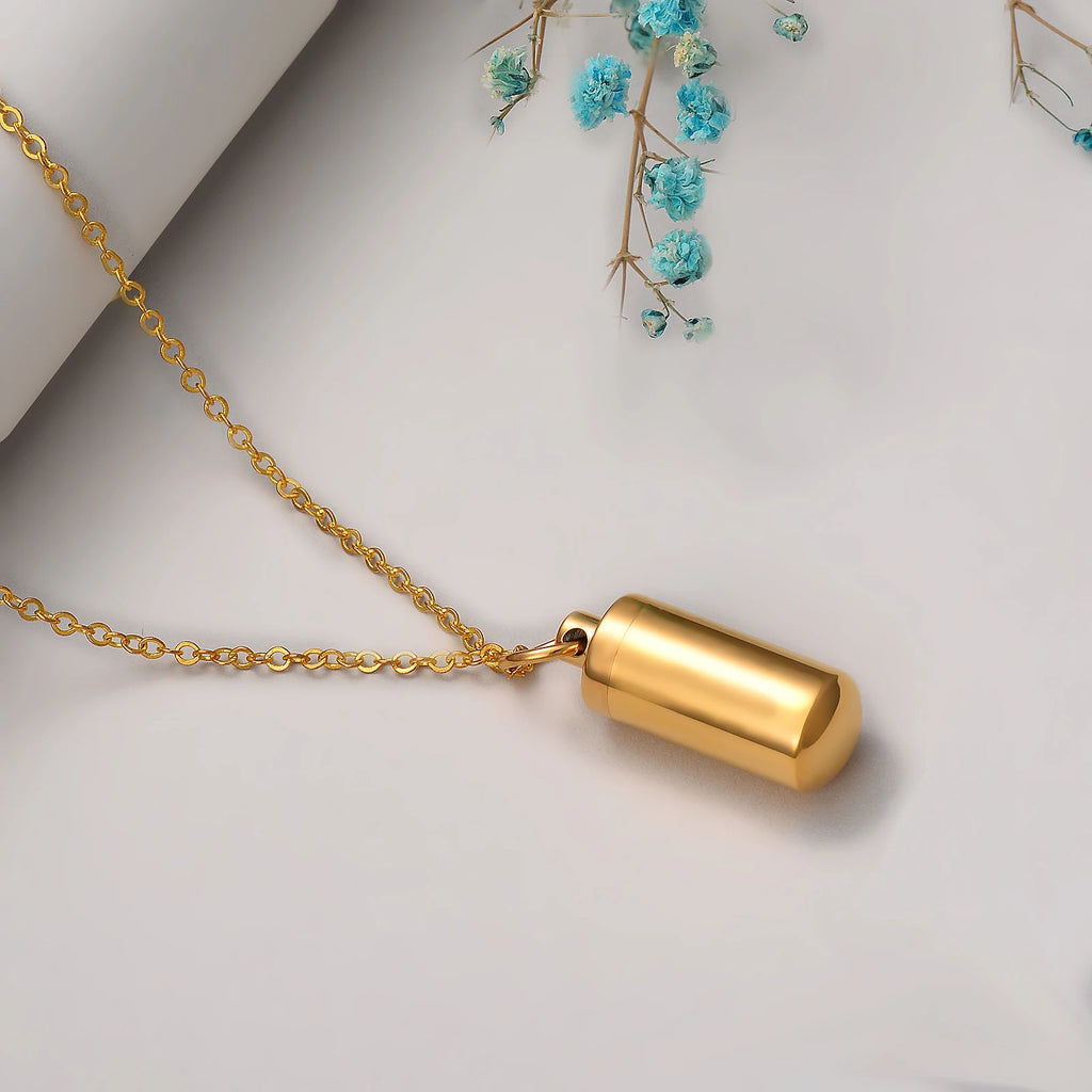 Stainless Steel Cylinder Memorial Urn Pendant Necklace