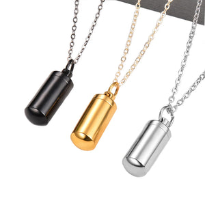 Stainless Steel Cylinder Memorial Urn Pendant Necklace