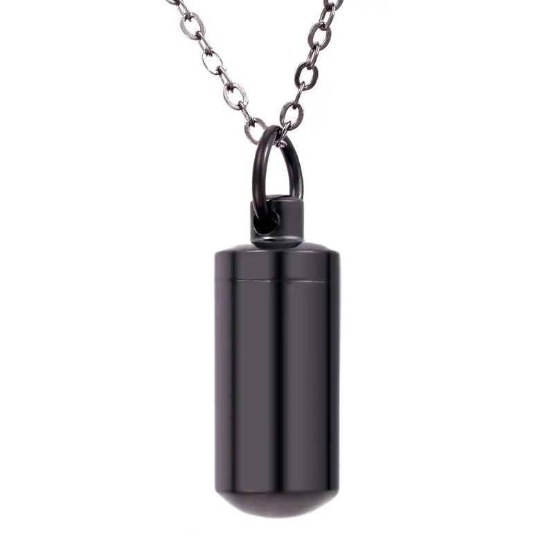 Stainless Steel Cylinder Memorial Urn Pendant Necklace