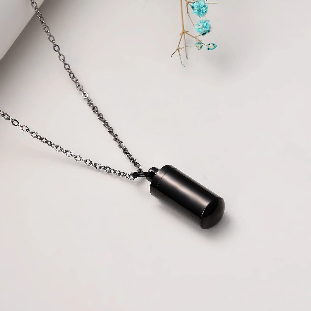 Stainless Steel Cylinder Memorial Urn Pendant Necklace