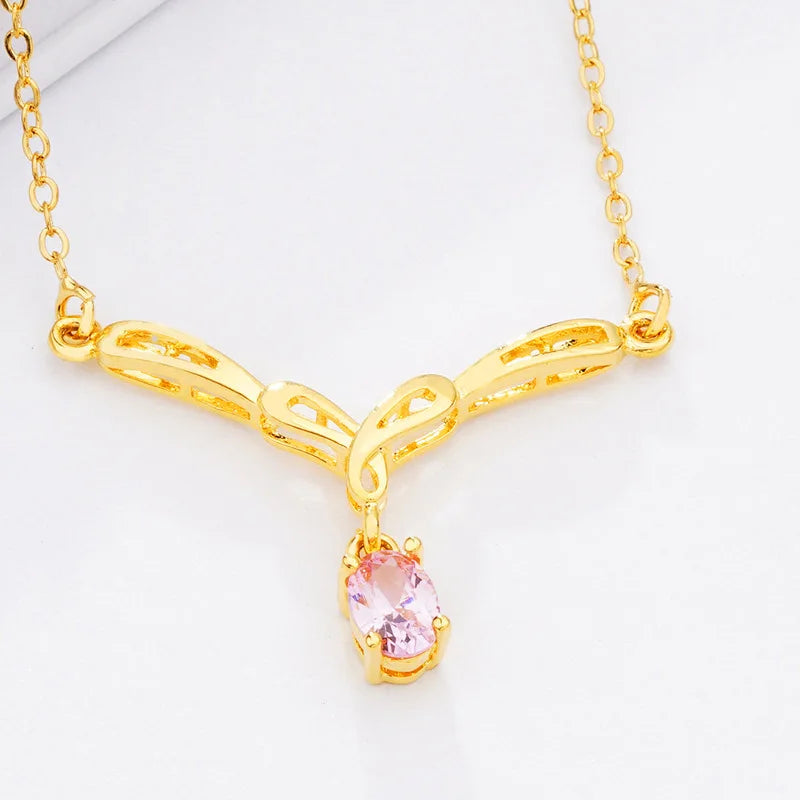 Heart & Water Drop Zircon Necklace 24K Plated Birthday Gift