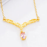 Heart & Water Drop Zircon Necklace 24K Plated Birthday Gift