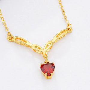 Heart & Water Drop Zircon Necklace 24K Plated Birthday Gift