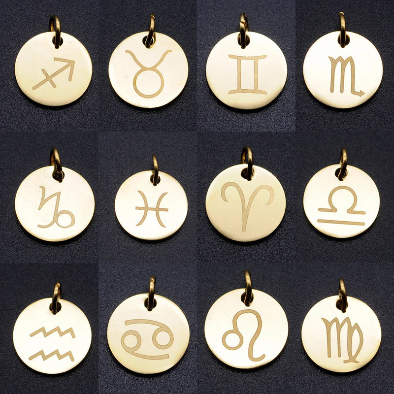 12 Zodiac Sign Charms Stainless Steel for Necklace DIY