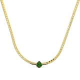Green Tear Drop CZ Cuban Link Chain Necklace