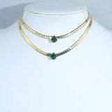 Green Tear Drop CZ Cuban Link Chain Necklace