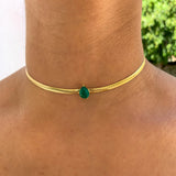 Green Tear Drop CZ Cuban Link Chain Necklace