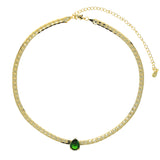 Green Tear Drop CZ Cuban Link Chain Necklace