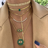 Green Tear Drop CZ Cuban Link Chain Necklace
