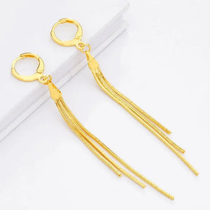 Long Tassel Earrings 24k Drop Snake Chain for Women Wedding Party Jewelry