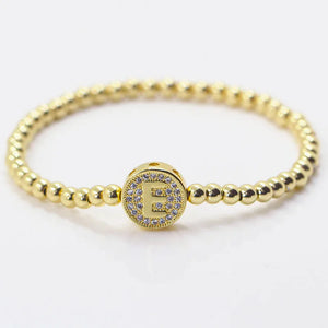 Stainless Steel Initial Letter Bracelet with Zircon Name, 4MM Beads, Gift