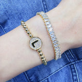 Stainless Steel Initial Letter Bracelet with Zircon Name, 4MM Beads, Gift