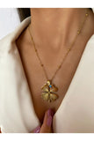 Stainless 4-Leaf Clover Long Barley Necklace for Women