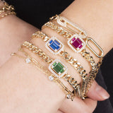 Colorful CZ Cluster Charm Women Bracelet 5mm Cuban Link Chain