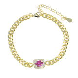 Colorful CZ Cluster Charm Women Bracelet 5mm Cuban Link Chain