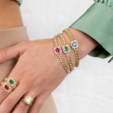 Colorful CZ Cluster Charm Women Bracelet 5mm Cuban Link Chain