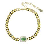 Colorful CZ Cluster Charm Women Bracelet 5mm Cuban Link Chain