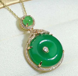 925 Silver Chinese Green Jade Emerald Choker Necklace
