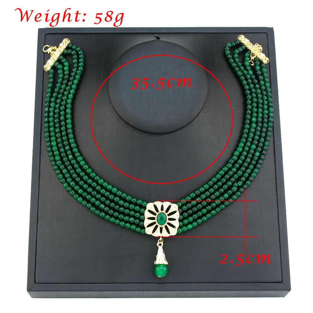 Moroccan Square Metal Pendant Pearl Choker Necklace for Women