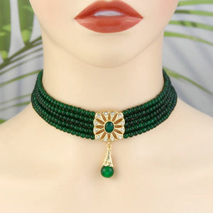 Moroccan Square Metal Pendant Pearl Choker Necklace for Women