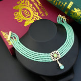Moroccan Square Metal Pendant Pearl Choker Necklace for Women