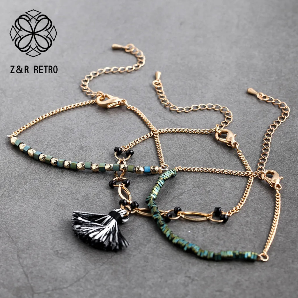 Green Beads Tassel Statement Bracelet for Women