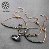 Green Beads Tassel Statement Bracelet for Women