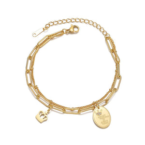 Crown Charm Double Chain Bracelet Stainless Steel Gift