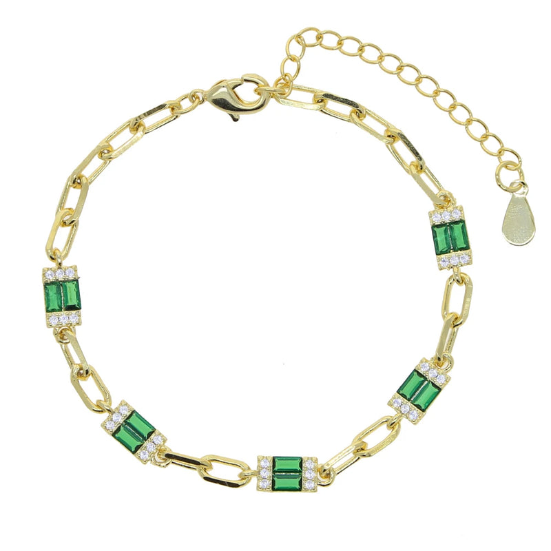 Green Red CZ Crystal Link Chain Bracelet Gift