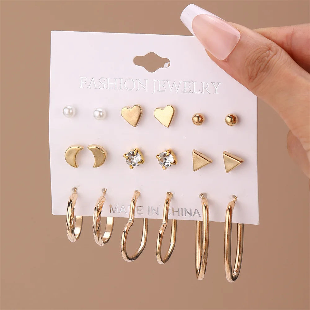 Vintage Pearl Butterfly Heart Circle Hoop Earrings Set