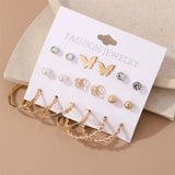 Vintage Pearl Butterfly Heart Circle Hoop Earrings Set
