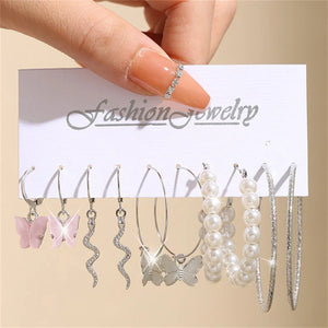 Geometric Snake Pearl Acrylic Earrings Set for Women