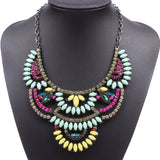 Crystal Flower Pendant Necklace Colorful Alloy Metal Bead Leaf Plant Necklace