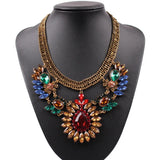 Crystal Flower Pendant Necklace Colorful Alloy Metal Bead Leaf Plant Necklace