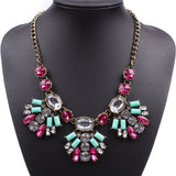 Crystal Flower Pendant Necklace Colorful Alloy Metal Bead Leaf Plant Necklace