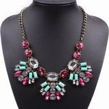 Crystal Flower Pendant Necklace Colorful Alloy Metal Bead Leaf Plant Necklace