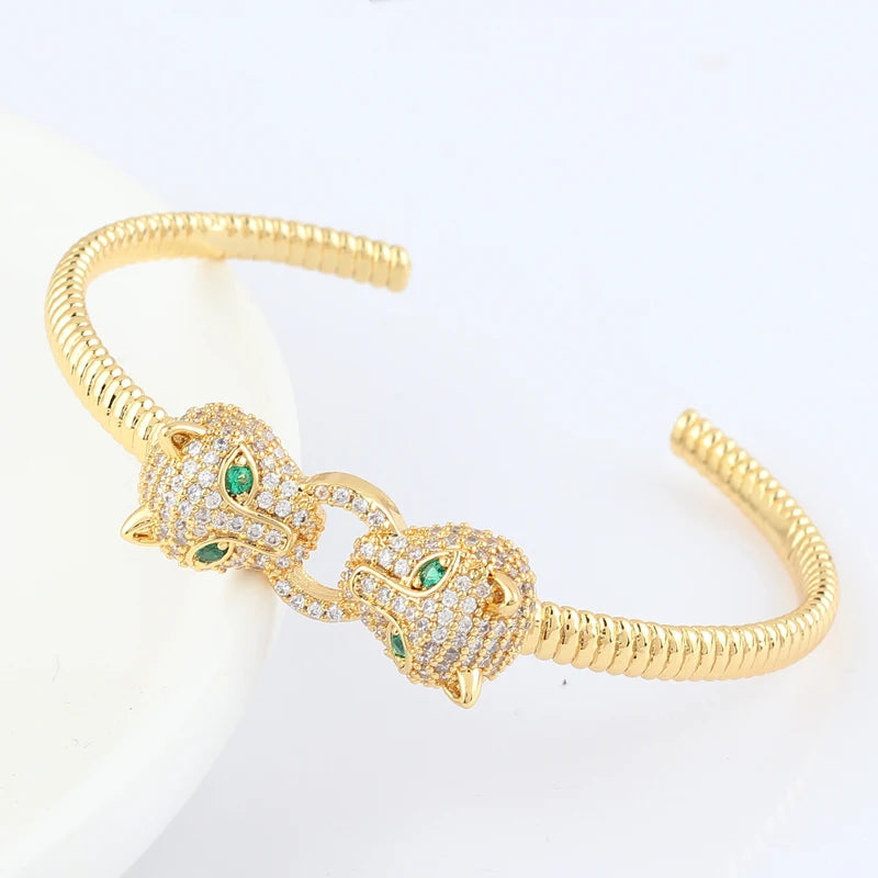 Leopard Head Bracelets For Women Copper Jewelry Woman Cuff Bangles
