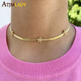 4MM Herringbone Snake Chain CZ Evil Eye Choker Necklace