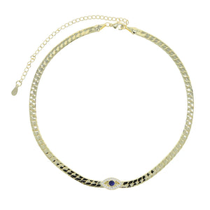 4MM Herringbone Snake Chain CZ Evil Eye Choker Necklace