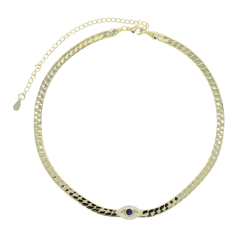 4MM Herringbone Snake Chain CZ Evil Eye Choker Necklace