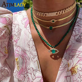 4MM Herringbone Snake Chain CZ Evil Eye Choker Necklace