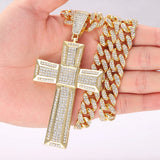 Men's Cross Pendant Necklace with 13Mm Cuban Chain Hip Hop Bling
