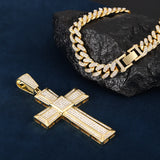 Men's Cross Pendant Necklace with 13Mm Cuban Chain Hip Hop Bling